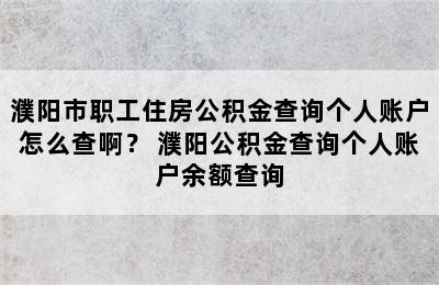 濮阳市职工住房公积金查询个人账户怎么查啊？ 濮阳公积金查询个人账户余额查询